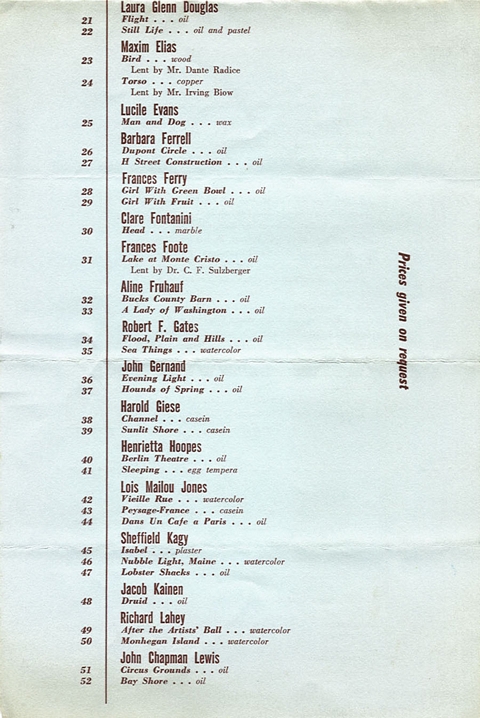 List of exhibited works 21-52.