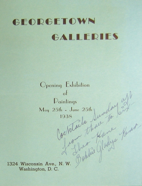 Georgetown Galleries. Opening Exhibition of Paintings.  May 25th - June 25th, 1938, 1324 Wisconsin Ave., N.W., Washington, D.C.