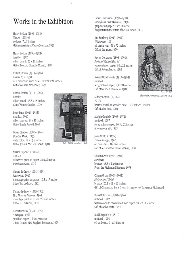 List of works exhibited, part 1.