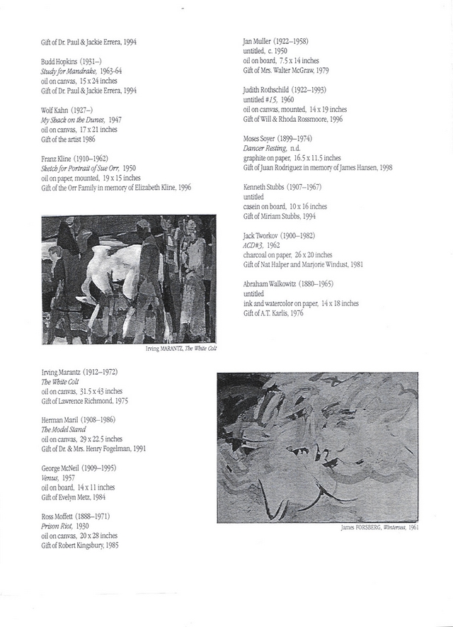 List of works exhibited, part 2, including Kenneth Stubbs (1907-1967), Untitled, casein on board, 10 x 16 inches, Gift of Miriam Stubbs, 1994