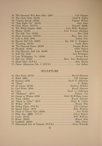 Page 12: List of paintings exhibited including #40, Kenneth Stubbs, Chess Player (N.F.S.)