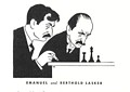 drawing of Emanuel and Berthold Lasker pondering chessboard