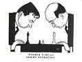 drawing of Reuben Fine and Sammy Reshevsky pondering chessboard